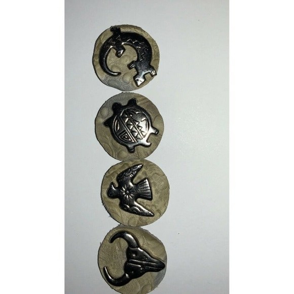 Western Fetish Button Covers Leather Backed Set Of 4 Excellent EUC - Picture 2 of 6